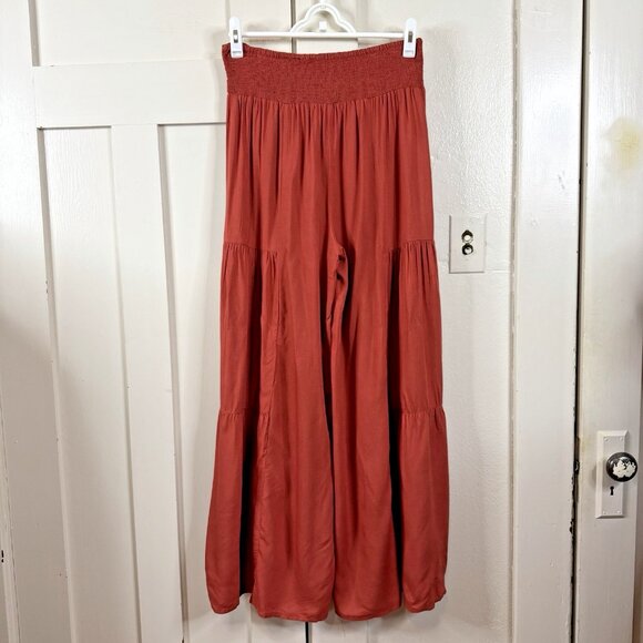 Patrons of Peace Palazzo Pants Rusty Red Boho Flare Wide Leg Tie Front M Medium - Picture 2 of 6